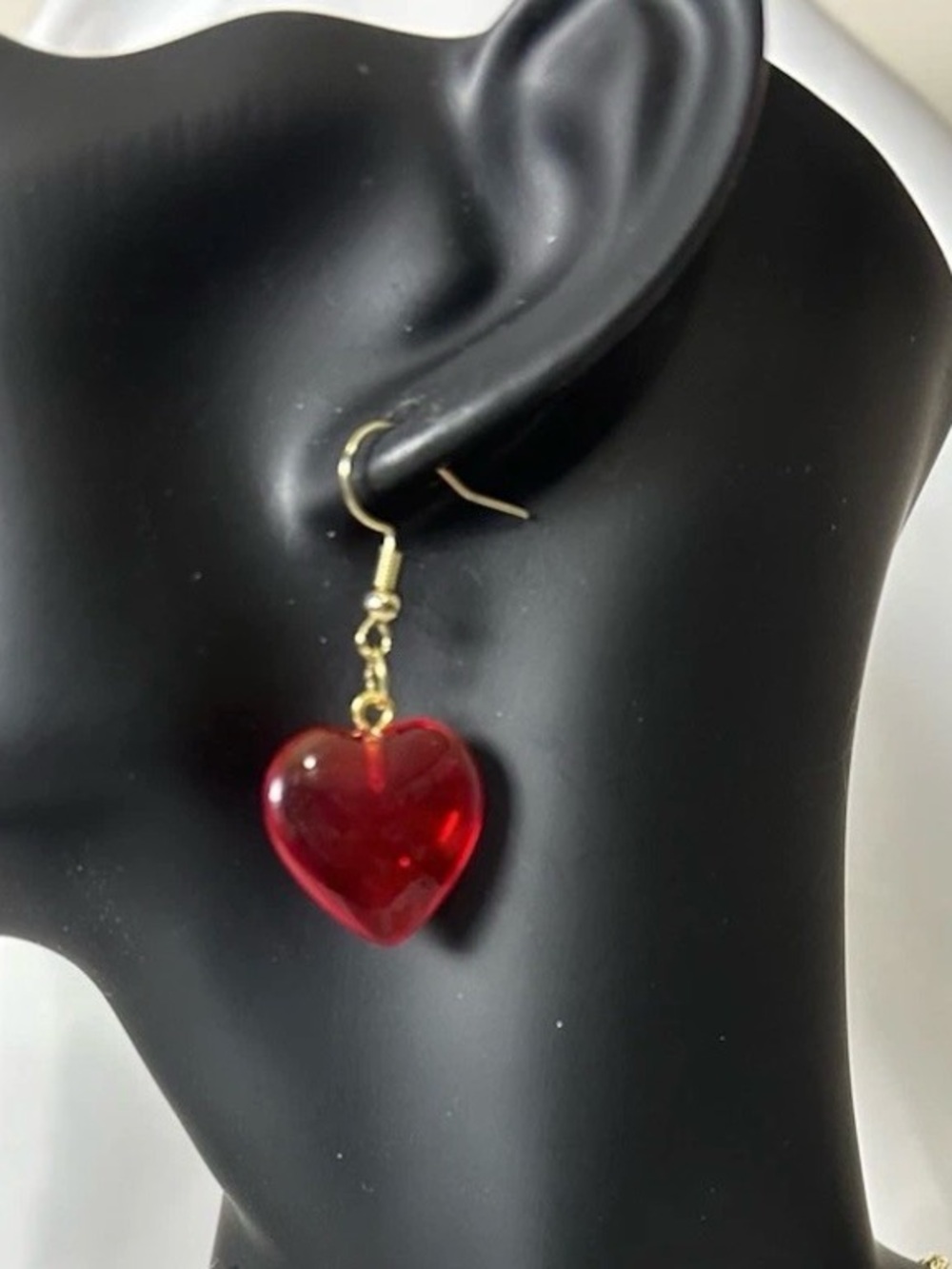 Lovely Gold Tone Dangle Puffy Heart Earrings 2”